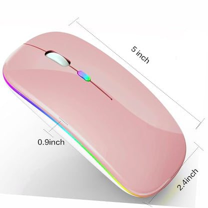 PEIBO Wireless Bluetooth Mouse, 7-Color LED, Built-in Battery, Ergonomic Design, Compatible with iPad, MacBook, Windows Laptops - Rose Gold - color: Rose gold white