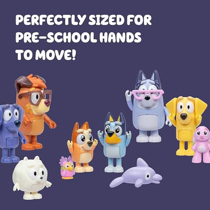 Bluey Super Fan Figurines Set, 12-Character Figure Pack | 9 fully articulated mini figures incl. Bluey, Bingo, Joff & Pom Pom; toddler figurine toys ages 3+ - style: Bluey Super Set