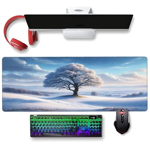 XXL Gaming Mouse Pad 35.4x15.7 inch, Winter Snow Trees Landscape Theme Desk Mat, White World Plants Scene Large Mousepad,Fantasy Artistic Keyboard Mouse Mat (Snow Trees) - color: Snow trees