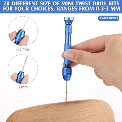 Mudder 57pcs Micro Drill Bits & Pin Vise Set, 46 Pcs Hand Twist Drills and 10 Pcs PCB Mini Cutting Bits for Resin, Beads, Polymer Clay, Craft, DIY Jewelry, Model Making Projects(Blue) - color: Blue