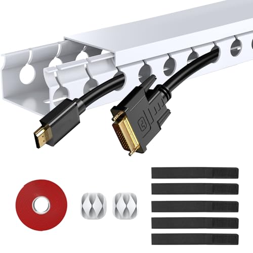 ENONCI Cable Raceway Kit 77in Under Desk Wire Cover Organizer 5-Pack | Channel Wire Cover Under Desk Kit Under Desk Cable Management System to Hide Under Desk/Tv/Computer/Net/Power Cords - color: White, size: 5 Pack