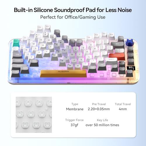 AUSDOM K75pro Wireless Gaming Creamy Keyboard, Tri-Mode BT/2.4G/USB-C Computer Keyboard, RGB Backlit Media Knob Creamy Keyboard (Mixed Color) - color: Mixed Color
