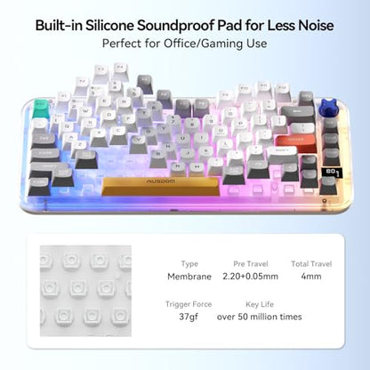 AUSDOM K75pro Wireless Gaming Creamy Keyboard, Tri-Mode BT/2.4G/USB-C Computer Keyboard, RGB Backlit Media Knob Creamy Keyboard (Mixed Color) - color: Mixed Color