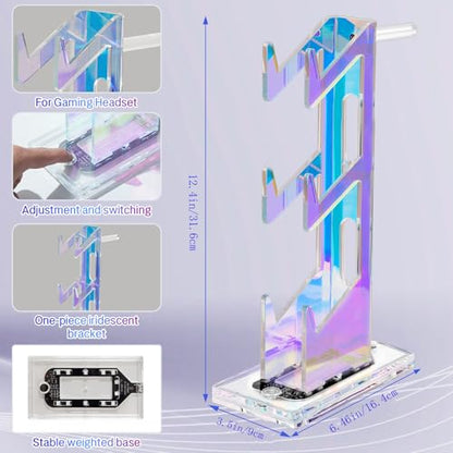 Game Controller Holder with Light Colorful Acrylic Headphones Stand with 3 Modes 7 Colors USB Charging Port for PS4, PS5, PC Universal Design (3 Tiers with Lights)
