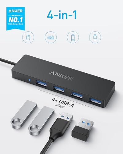 Anker 4-Port USB 3.0 Hub with 5Gbps Data Transfer, Ultra-Slim USB-C Connector Hub, for MacBook, iMac, Surface, Mobile HDD, and More (2 ft USB-C Connector, Charging Not Supported) (Pack of 2) - size: 2 ft (Pack of 2), style: USB-C