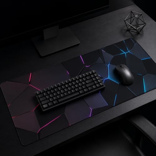 Gaming Desk Mat 35.4x15.7 Inch, Large Extended Mouse Pad with 3D Neon Geometric Design, Non-Slip Water-Resistant Desk Pad for Gaming Setup, PC & Home Office - color: Black 3d Neon