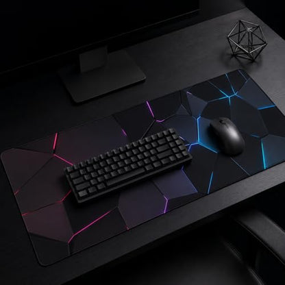 Gaming Desk Mat 35.4x15.7 Inch, Large Extended Mouse Pad with 3D Neon Geometric Design, Non-Slip Water-Resistant Desk Pad for Gaming Setup, PC & Home Office - color: Black 3d Neon
