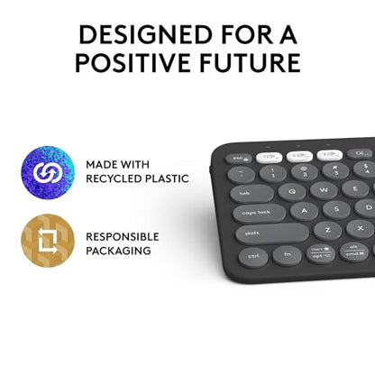 Logitech Pebble Keys 2 K380s, Multi-Device Bluetooth Wireless Keyboard with Customizable Shortcuts, Slim and Portable, Easy-Switch for Windows, macOS, iPadOS, Android, Chrome OS - Tonal Graphite - color: Graphite