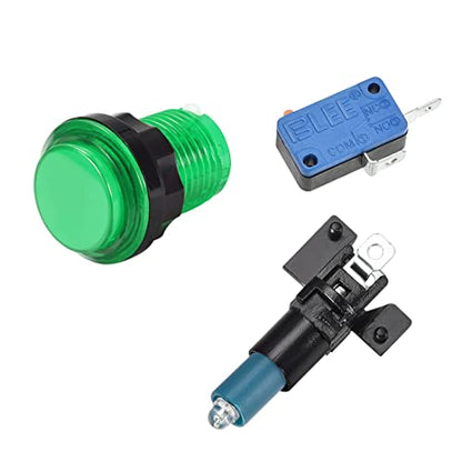 uxcell Game Push Button 33.5mm Round 12V LED Illuminated Push Button Switch with Micro Switch for Arcade Video Games Green 6pcs - color: Green