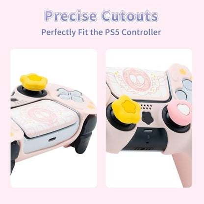 GeekShare PS5 Controller Skin Set,Silicone Protective Cover Skin Case for PS5 Wireless Controller with 2 Thumb Grip Caps and 2 Stickers - Star Wings Series (Pink) - color: Star Wings Pink