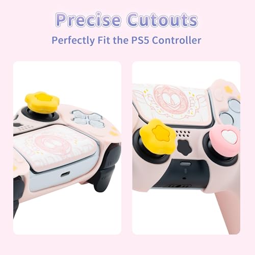 GeekShare PS5 Controller Skin Set,Silicone Protective Cover Skin Case for PS5 Wireless Controller with 2 Thumb Grip Caps and 2 Stickers - Star Wings Series (Pink) - color: Star Wings Pink