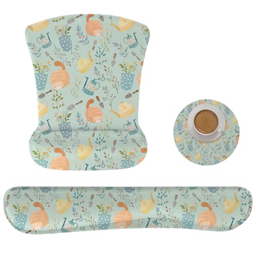Ergonomic Memory Foam Keyboard Mouse Pad Set with Wrist Rest Support,Non-Slip Hand Wrist Cushion for Laptop/Notebook/Desktop/Computer/Gaming/Office,Easy Typing& Pain Relief (Ginger Cats) - color: Ginger Cats