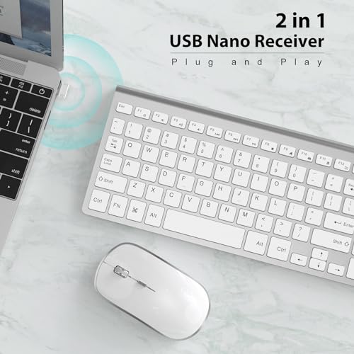 Wireless Keyboard Mouse, JOYACCES 2.4G Compact and Ultra Slim Wireless Keyboard and Mouse for Windows, Computer, Desktop, PC, Laptop-Sliver - color: silver white