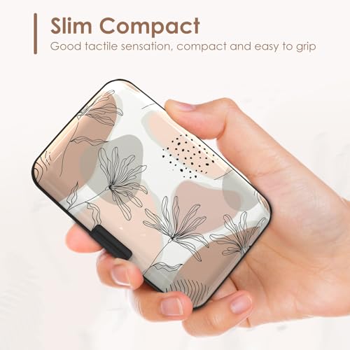 RFID Blocking Credit Cards Holder Mini Wallet Metal Business Card Case, Hard Protector Credit Card Case for Women Men, Abstract Leaf - color: Abstract Leaf