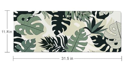 Linear Tropical Leaves Desk Mat, Extended Big Mouse Mat for Home and Office, Large Gaming Mousepad Laptop Keyboard Mat with Non-Slip Rubber Base, Stitched Edges (31.50"x11.8"x0.12") - color: Linear Tropical Leaves