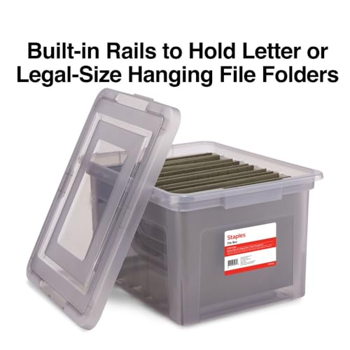 STAPLES File Box Plastic File Box Snap, Letter/Legal Size, Frost Gray, 2/Pack - color: Gray, size: 2 Pack, style: Box (Snap Lid)