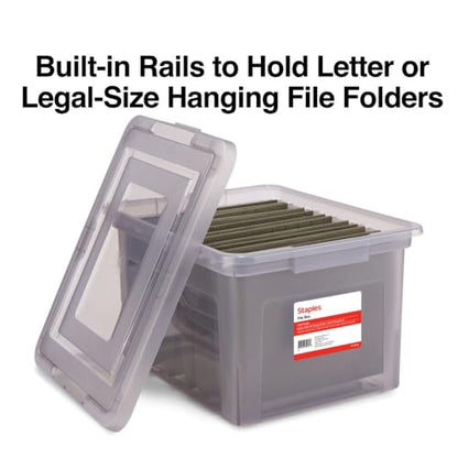 STAPLES File Box Plastic File Box Snap, Letter/Legal Size, Frost Gray, 4/Carton - color: Gray, size: 4 Pack, style: Box (Snap Lid)