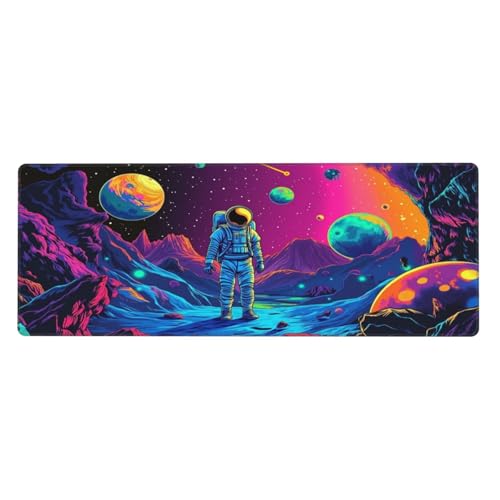 Space Astronaut Planets Gaming Mouse Pad Non-Slip Rubber Base Large Mousepad Waterproof Washable Stitched Edge Mouse Mat for Desk Home Office Gaming 12x31.5in - color: Color_3, size: 31.5" x 12"