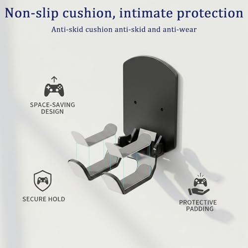 4 Pack Wall Mount Headphone Holder with Foldable Controller Hanger, Metal Gaming Headset Hook for Desk Side or Wall, Space Saving Gamepad Organizer for Home Setup