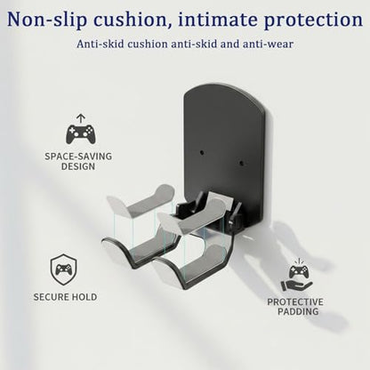 4 Pack Wall Mount Headphone Holder with Foldable Controller Hanger, Metal Gaming Headset Hook for Desk Side or Wall, Space Saving Gamepad Organizer for Home Setup