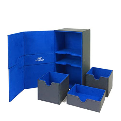 AEGIS GUARDIAN Card Deck Box for MTG with 3 Tray Commander Deck Box Hold 200+ Double Sleeved Cards, PU Leather 7 Strong Magnets Card Storage Box Deck Game Case for TCG CCG, Black and Blue Inner - color: 8-3