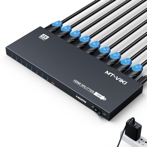 MT-VIKI HDMI Splitter 4K@60Hz, HDMI Splitter 1 in 8 Out, RGB 4:4:4, HDMI2.0b, HDCP2.2, 18Gbps, Full UHD Distributor for PS4 Fire Stick HDTV - size: 1x8 4K60