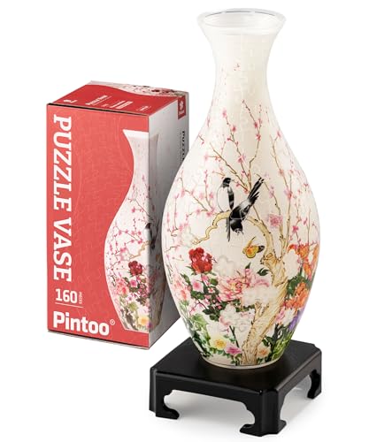 Pintoo 3D Puzzle Vase Unique Flower Vase Made By 160 Curved Plastic Puzzle Pieces House Warming Gift for Flower Arrangements and Home Decoration - [S1035] (Translucent, Flowers and Birds) - color: Flowers and Birds, size: 160