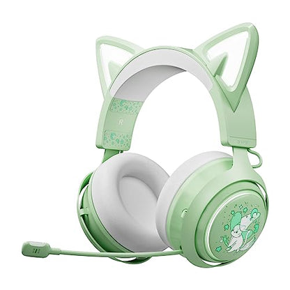 EASARS Cat Ear Headphones, Gaming Headset (Wireless, Green) - color: Green, style: Wireless
