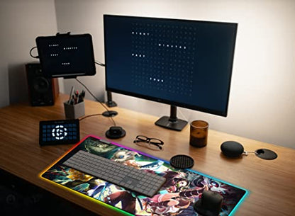 RGB Mouse Pad for Demon - Anime Tanjirou Large Mouse Pad for Computer with LED Light Edges Non Slip Rubber Base | Compatible with Kimetsu No Yaiba 11.8 x 31.5in Long Mouse Mat