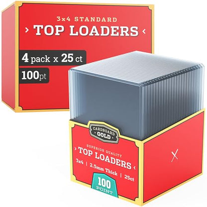 Cardboard Gold 100pt Top Loaders for Cards - Premium 3x4 Inch - 100 Count | Rigid PVC, UV-Resistant, Crystal Clear, Penny Sleeve Compatible, Baseball Trading Sports Memorabilia Protectors, TCG - size: 100 Toploaders