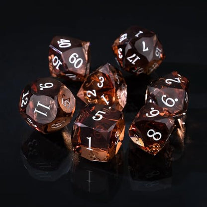 Resin DND Dice Set, 7 Pieces Handmade Sharp Edge Polyhedral Dice for Role Playing Game, Dice Accessory for D&D RPG Players and Starters d4 d6 d8 d10 d12 d20 with Gift Box (Brown) - color: Brown
