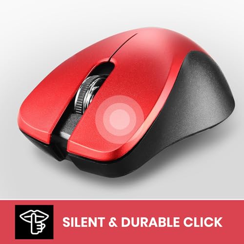 Perixx PERIMICE-621R Wireless Mouse - Silent Click with Ergo Design - Compatible for Desktop and Laptop PC - Wireless 2.4 GHz - Red - style: Wireless Red