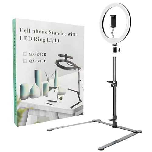 Adjustable Desktop Phone Tripods Mount with 360 Rotations for Video Live Streaming Baking Scanning Projects Phone Tripods Stand with LED Mount