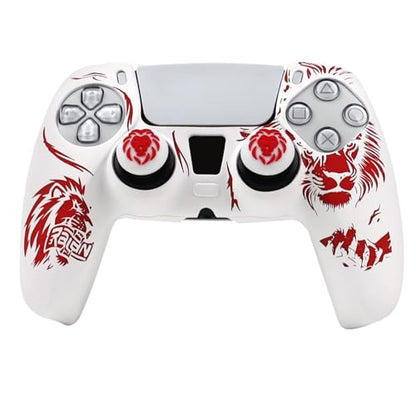 Lion Controller Skin Cover Compatible with PS5/Playstation 5 Controller, RALAN Protector Case Customised Thumb Grip - color: Lion White Red