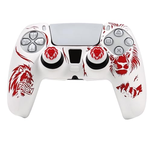 Lion Controller Skin Cover Compatible with PS5/Playstation 5 Controller, RALAN Protector Case Customised Thumb Grip - color: Lion White Red