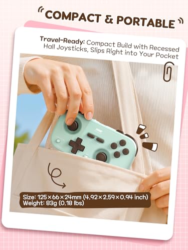 IINE Retro Pocket Game Controller with Hall Effect Joysticks, Switch 1 & 2 Compatible, Wireless Gamepad for Steam Deck, PC, Android, iOS, Customizable D-Pad, Vibration & Motion Control (Mint Choco) - color: Mint Choco