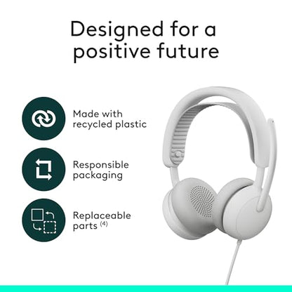 Logitech Zone Wired 2 Noise Canceling Headset Adaptive Hybrid - Off-White | Noise-canceling, USB-C, USB-A adapter included - color: Off White, style: Wired