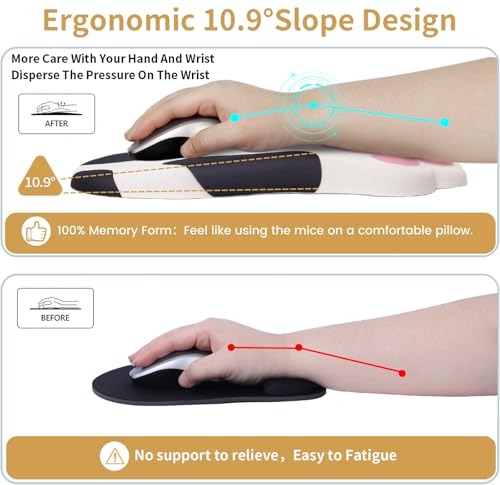 L-SPOUTTO Ergonomic Mouse Pad with Wrist Rest,Cute Mouse Pad Wrist Support | Cat Paw Comfortable Massage Design,Computer Pain Relief Mousepad with Non-Slip PU Base for Desk Laptop Gaming,Cow - color: Cow