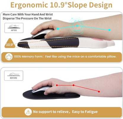 L-SPOUTTO Ergonomic Mouse Pad with Wrist Rest,Cute Mouse Pad Wrist Support | Cat Paw Comfortable Massage Design,Computer Pain Relief Mousepad with Non-Slip PU Base for Desk Laptop Gaming,Cow - color: Cow