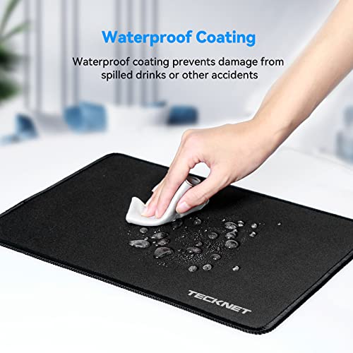 TECKNET Mouse Mat 270 x 210 x 3 mm Gaming Mouse Pad, Non-Slip Rubber Base, Waterproof Surface, Stitched Edges Mouse pad, Compatible with Laser and Optical Mice - color: Black