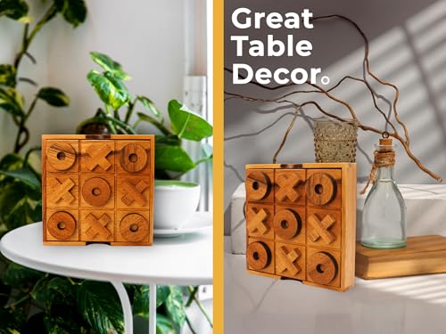 BSIRI Wooden Tic Tac Toe Game - Brain Teaser Puzzles for Adults Board Games and Unique Gifts, Coffee Table Decor Living Room Decor Modern Wood Decor (5.5 Inch)