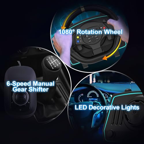 DOYO Gaming Steering Wheel with Pedals and Shifter, 1080° Racing Wheel, Hall Effect Pedals, Vibration Feedback, Paddle Shifters, Steering Wheel for PC/Xbox One/Xbox Series X/PS3/Switch - Plug & Play