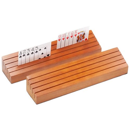 GSE Wooden Playing Card Holders Tray Racks Organizer Set, 14-Inch, 2-Pack | Hand Free Playing Card Trays, Non-Slip Base, For Bridge, Canasta, Hand & Foot, Rummy, UNO Card Games, For Seniors Adults - style: 14-inch, 2-Pack