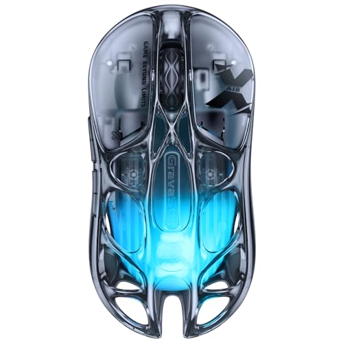 GravaStar X AIR Wireless Gaming Mouse, Futuristic Skeleton Design, True 8K Performance, PAW3950 Sensor, RGB Lighting, 56g Lightweight, Tri-Mode Connectivity - color: Transparent black, style: 8K Polling Rate