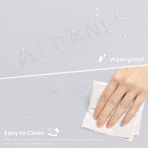 ALOANES Silvery Waterproof Desk Mat, Large Mouse Pad with Extended Mouse Mat, with Anti Slip Base, Stitched Edge, Grain Jacquard Surface, Perfect for Gamer, Office & Home, 11.81''x31.50''x0.12'' | Silver Waterproof Jacquard Mousepad for Keyboard, Computer
