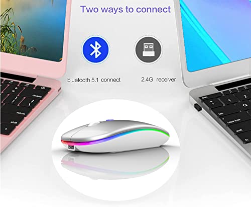 Bluetooth Wireless Mouse for Laptop mac MacBook ipad MacBook air MacBook pro pc Desktop Computer Windows Chromebook Notebook (Silver White) - color: silver white