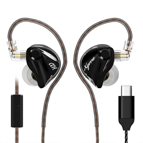 CCA Xyrra Dual Driver in-Ear Monitor Headphones,1DD+1BD HiFi IEM Earphones,Wired Gaming Earbuds for Gamers Musicians - color: Black, style: With Mic,USB-C
