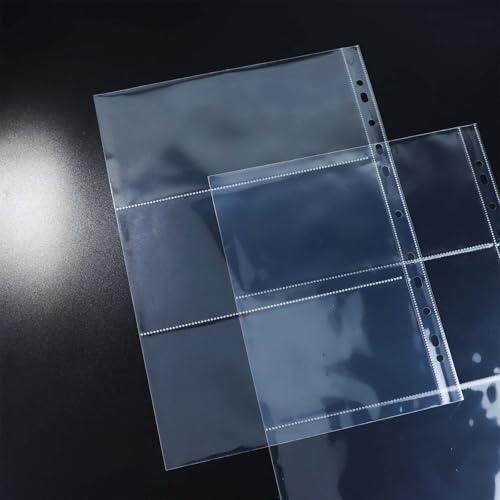 Mogoostry A4 Clear Sheet Protectors 3 Pocket Binder Sleeves 20 Sheets 11 Holes Side Open Banknote Protector Currency Collection Page Protector - color: 3-pocket