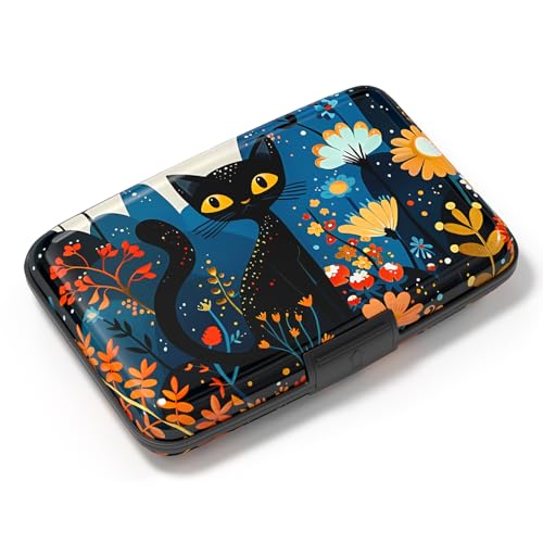 Credit Card Holder, Mini Aluminum Card Wallet RFID Blocking Slim Metal Hard Card Case for Women Men, Cute Cat - color: Cute Cat