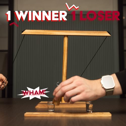 Ring Swing Game Set – Wooden Ring Toss Game with Shot Glasses for Indoor & Outdoor Parties, Fun Party Game for Adults & Family